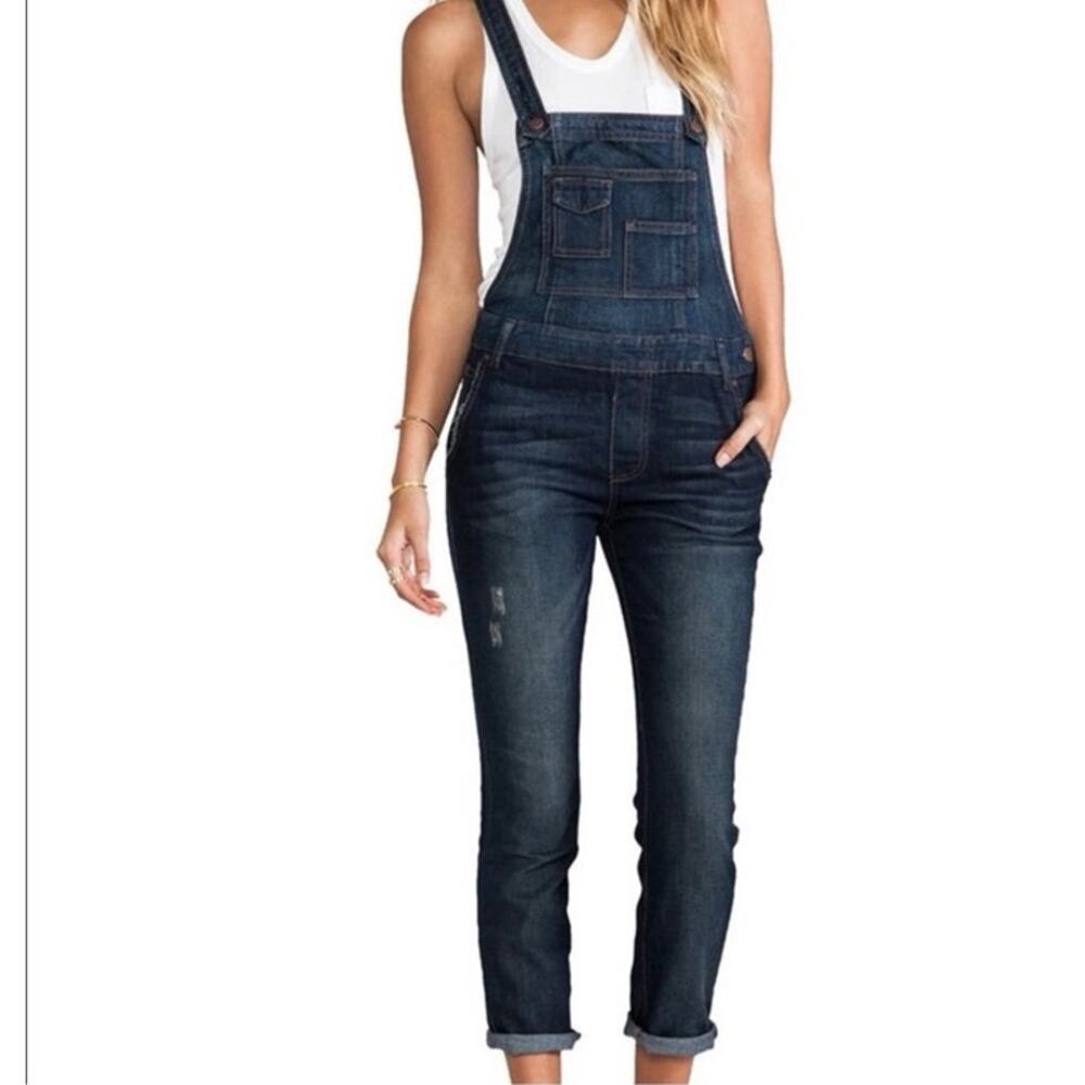 Free People Brady Wash Denim Overalls with Intentional Distressing size 25